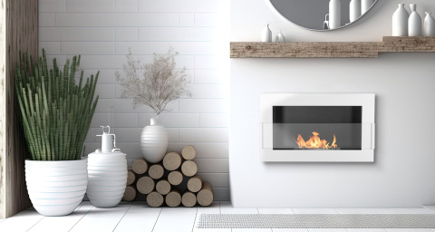 BIOKOMINEK WISZĄCY Z SZYBĄ 650X400 BIAŁY POŁYSK