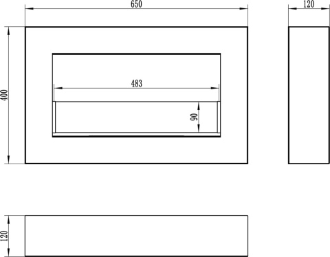 BIOKOMINEK WISZĄCY Z SZYBĄ 650X400 BOX CZARNY MAT
