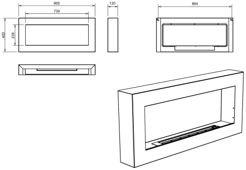 BIOKOMINEK WISZĄCY 900X400 BOX BIAŁY MAT